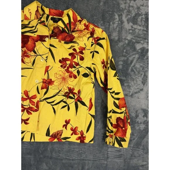 Ios Womens Jacket Size L Yellow Floral Button-Down Long Sleeves - Picture 6 of 8